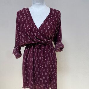 Krazy Kat Dress Burgundy/White Diamond Print Size M
